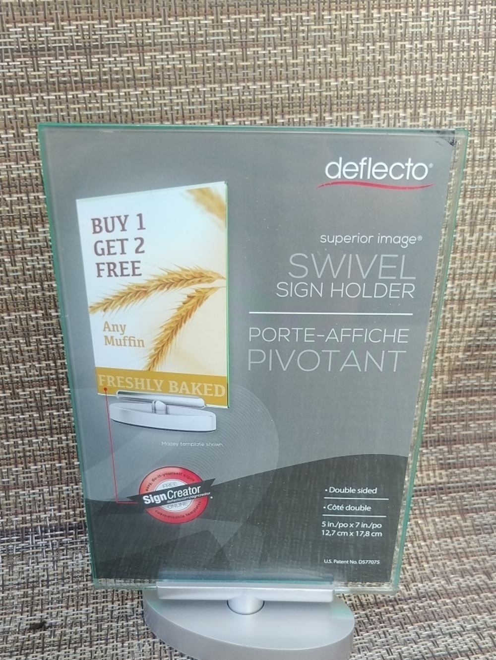 Deflecto Swivel Sign Holder in Clear Green Glass 5x7, New